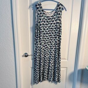 a.n.a Sleeveless Black, White & Teal Geometric Midi Dress Size XL